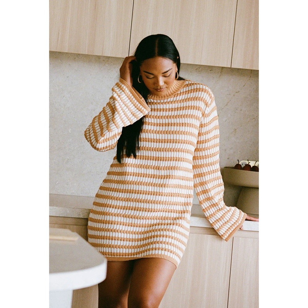 Sabo Morela Knit Dress -‎ Honey Stripe Size 2 High Neck